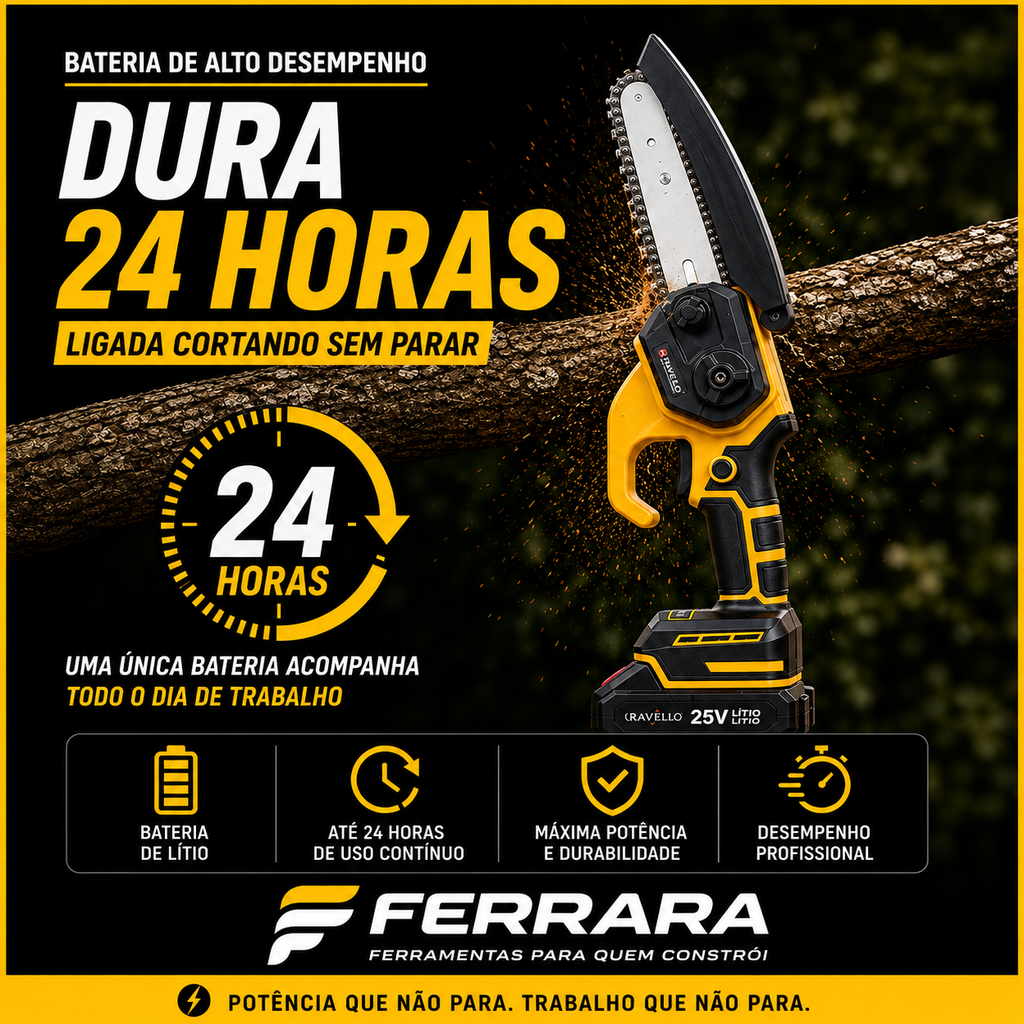 Mini Motosserra Elétrica Portátil + 4 Baterias e Bolsa de Ferramentas Grátis